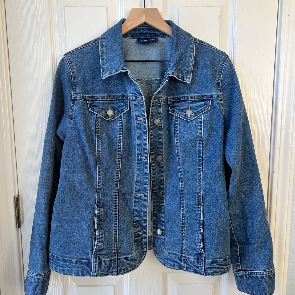 Charter Club Classic Denim Jacket Medium Wash Button Front Women’s